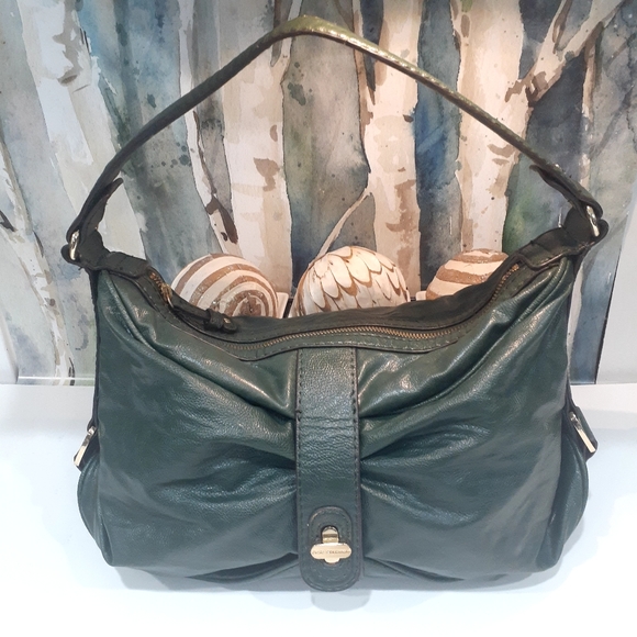 Dana Bachman hunter green and gold satchel - Picture 11 of 13